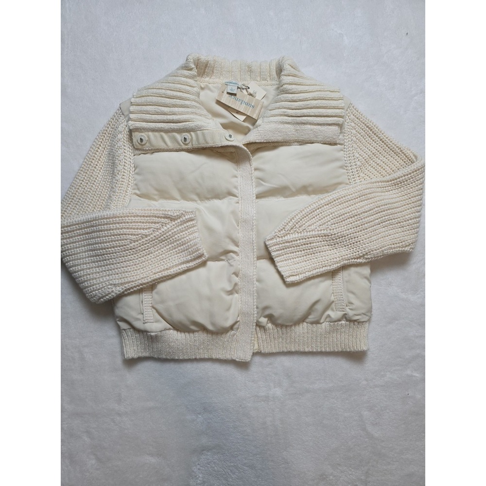 NWT Sundance Puffer Jacket Knit Sleeves Collar Cotton Wool Alpaca Blend Ivory L
